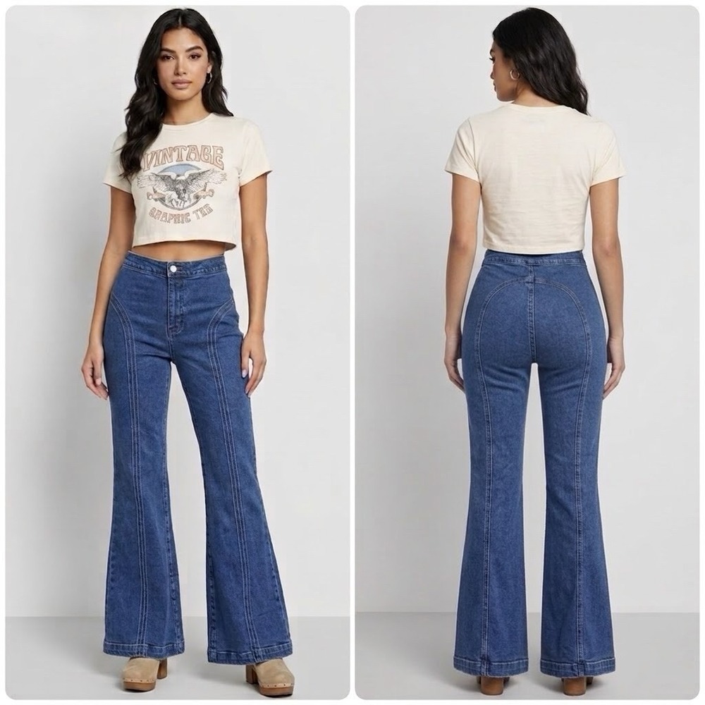 Revice Rollergirl Jeans Flare Bareback 70's Retro Disco High Rise Sz 29 Fits 25